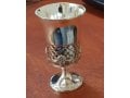 Six Decorative Small Kiddush Cups with Matching Circular Tray - Silver Plate