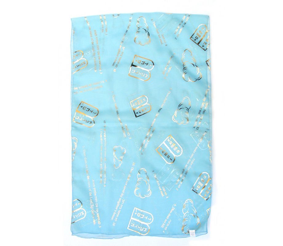Sky Blue/Turquoise Chiffon Head Scarf - Ten Commandments Design
