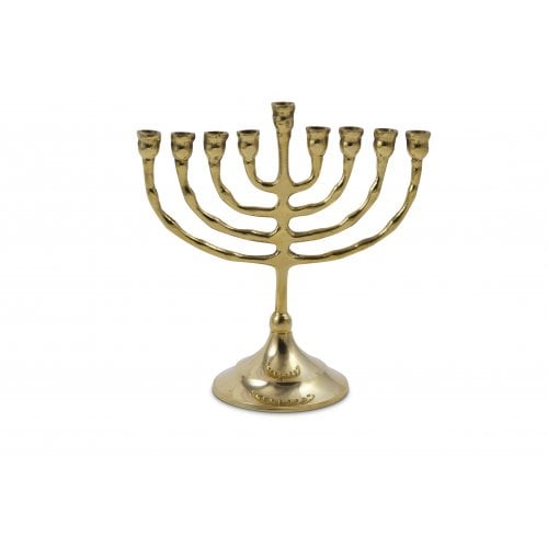 Small Antique Brass Chanukah Menorah, For Candles - 6 inches