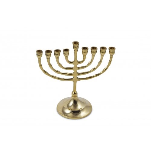 Small Antique Brass Chanukah Menorah, For Candles - 6 inches
