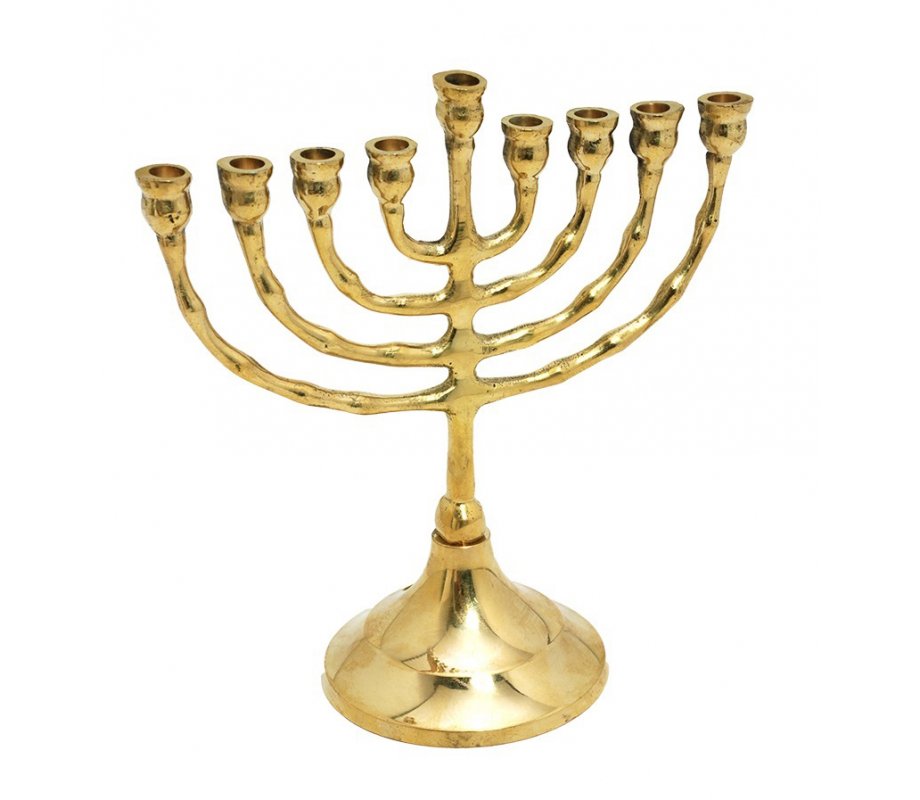 Small Antique Classic Gold Chanukah Menorah, For Candles 7 inches