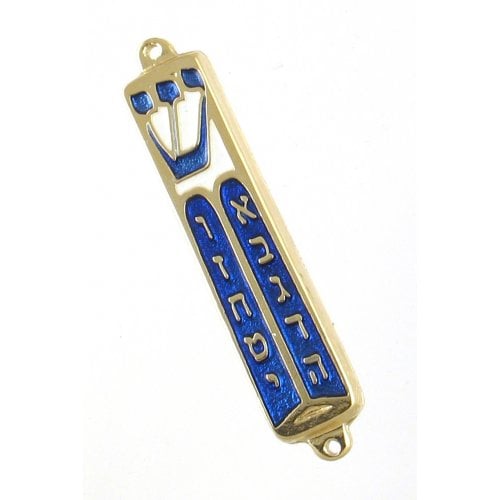 Small Blue Metal Mezuzah Case, Star of David and Crown - Gold or Silver Plate