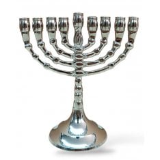 Small Classic Nickel Chanukah Menorah, Decorative Branches - 5 Inches