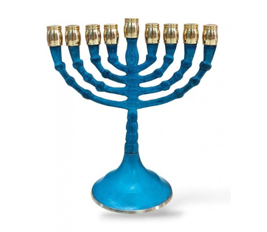 Small Classic Patina Chanukah Menorah, Decorative Branches - 5 Inches