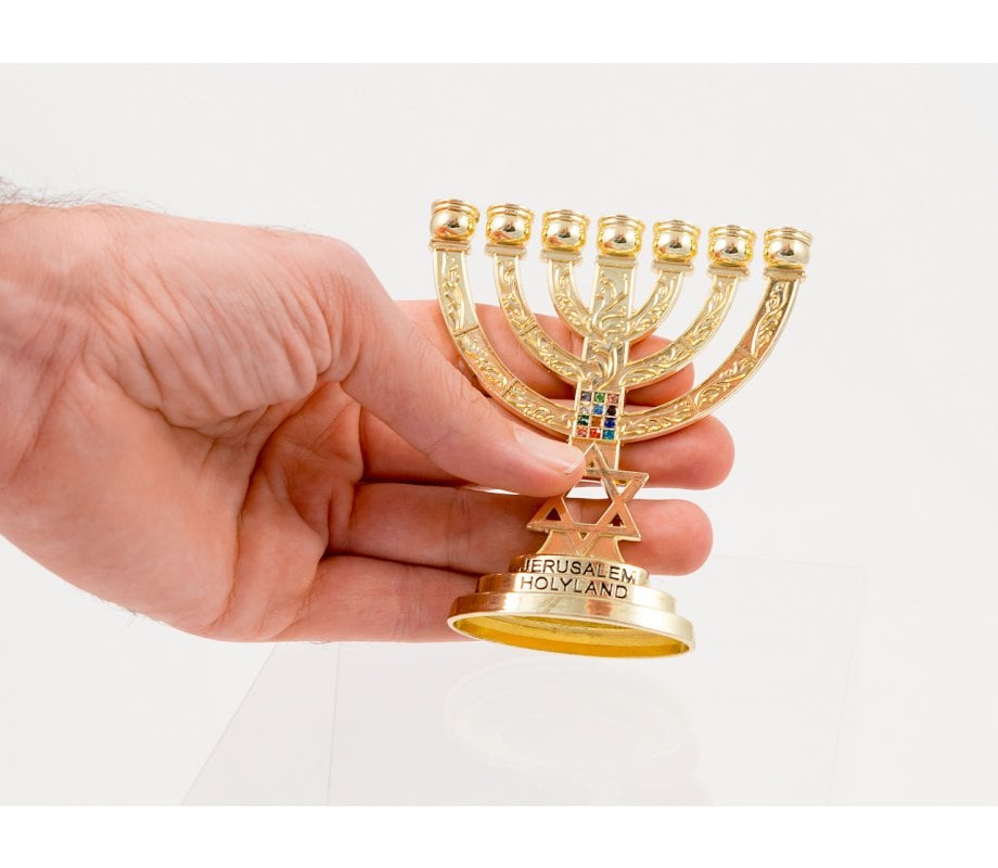  Gold Jerusalem Menorah, Decorative Judaica Candle