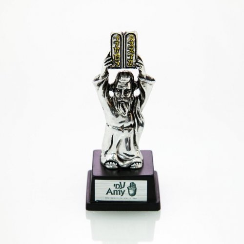 Small Figurine on Wood Base - Moses and the Ten Commandments