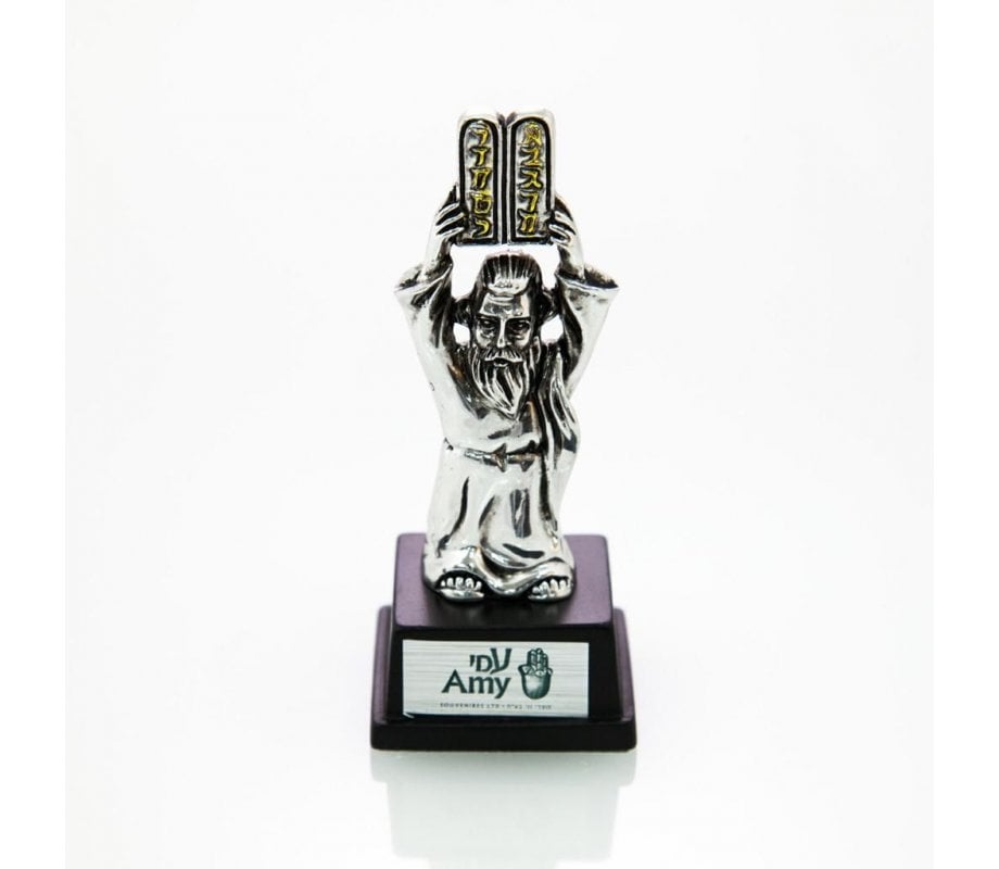 Small Figurine on Wood Base - Moses and the Ten Commandments