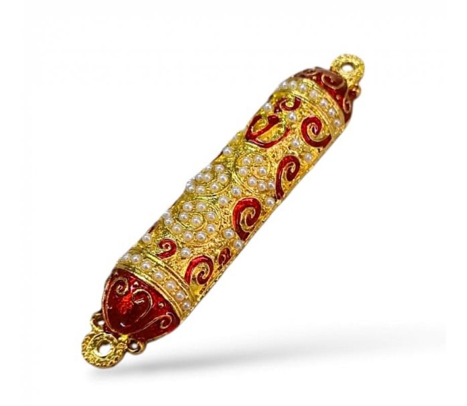 Small Gold Color Metal Mezuzah Case with Stones, Enamel - Choice of Colors