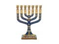 Small Gold Metal 7-Branch Menorah with Enamel, 12 Tribes Engraving - Color Choice