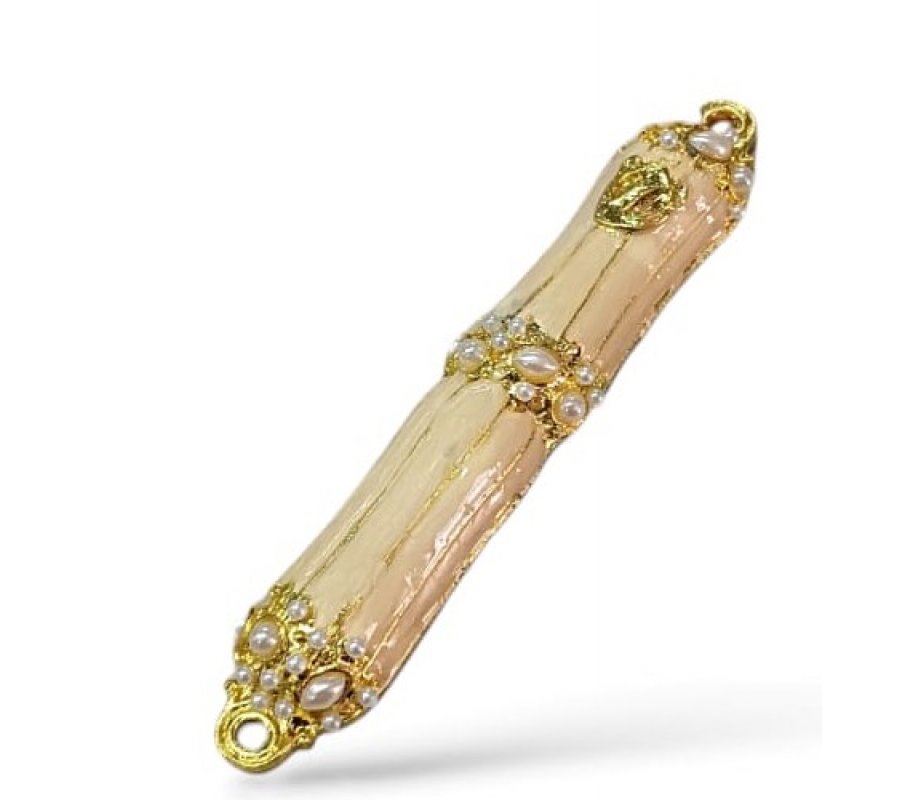 Small Metal and Pewter Mezuzah Case with Band of Gleaming Stones, Enamel - Color Choice