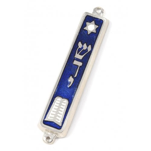Small Mezuzah Case with Star of David and Ten Commandments Tablet Design