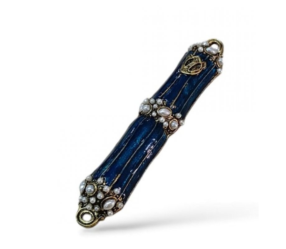 Small Pewter and Metal Mezuzah Case with Gleaming Stones, Enamel - Choice of Colors