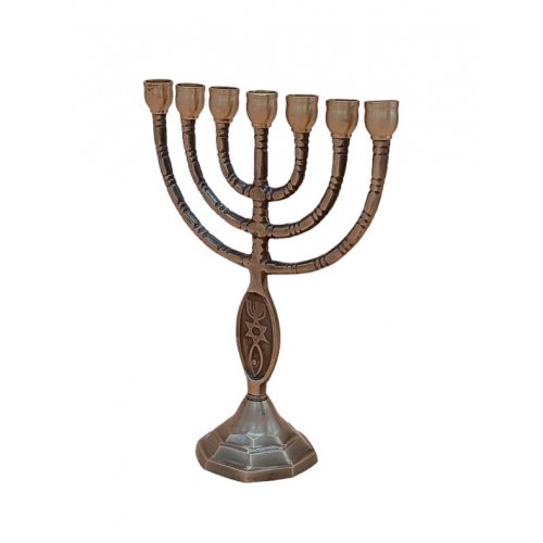 Small Seven Branch Menorah, Fish Design Brass Antique Finish - 8