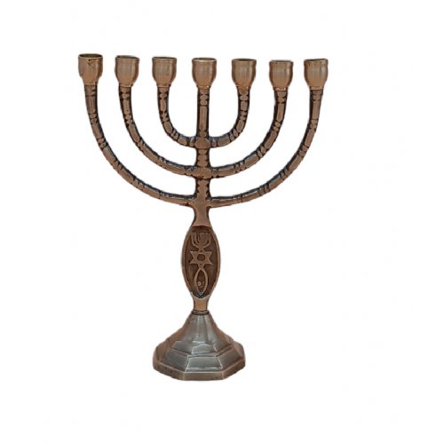 Small Seven Branch Menorah, Fish Design Brass Antique Finish - 8