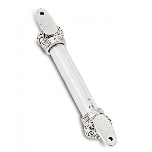 Small Silver-colored Mezuzah Case with Shema Prayer Words - Decorative Crowns