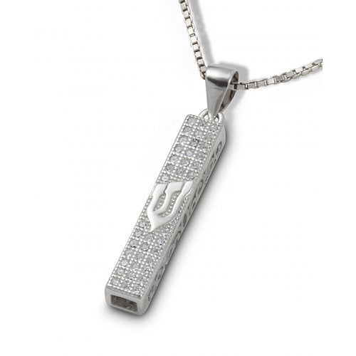 Small Square Mezuzah Necklace Pendant in Sterling Silver