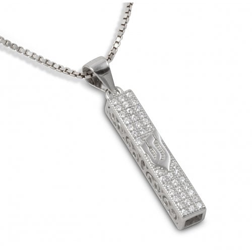 Small Square Mezuzah Necklace Pendant in Sterling Silver | aJudaica.com