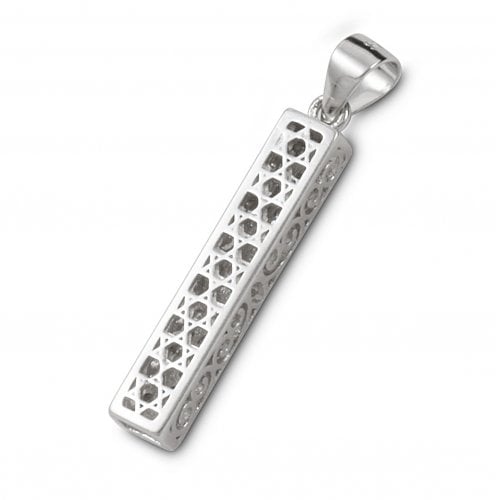 Small Square Mezuzah Necklace Pendant in Sterling Silver