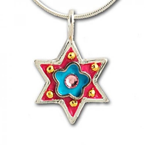 Small Star of David pendant with flower by Ester Shahaf