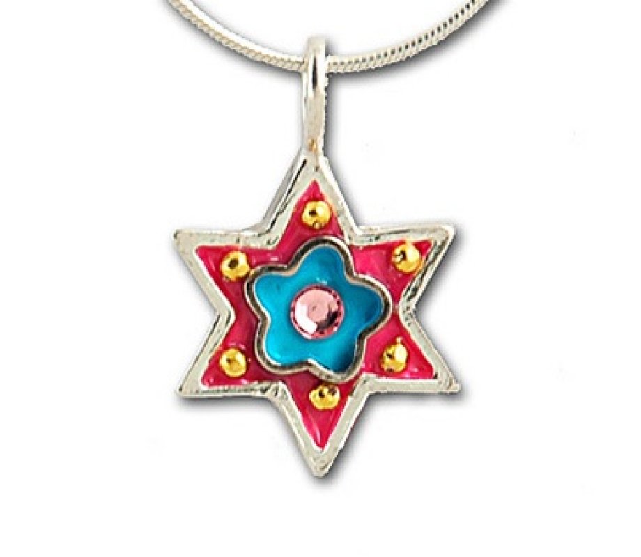 Small Star of David pendant with flower by Ester Shahaf