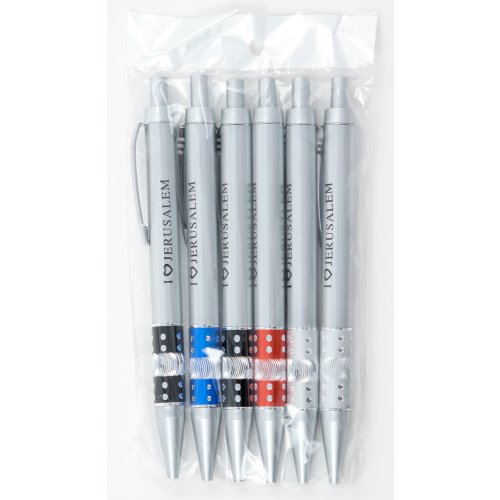 Souvenir Set of Six Colorful Pens inscribed with I Love Jerusalem