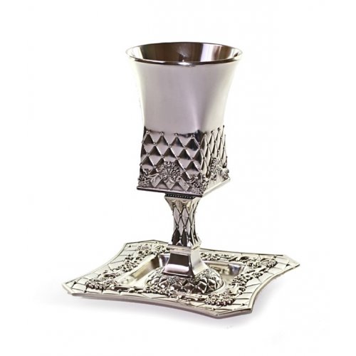 Square Silver plated Kiddush Cup with stem and Tray