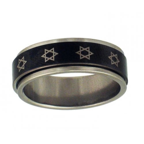 Stainless Steel Black Revolving Star of David Ring