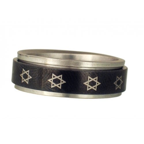 Stainless Steel Black Revolving Star of David Ring