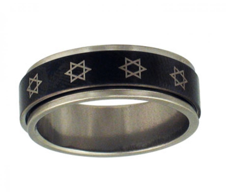 Stainless Steel Black Revolving Star of David Ring