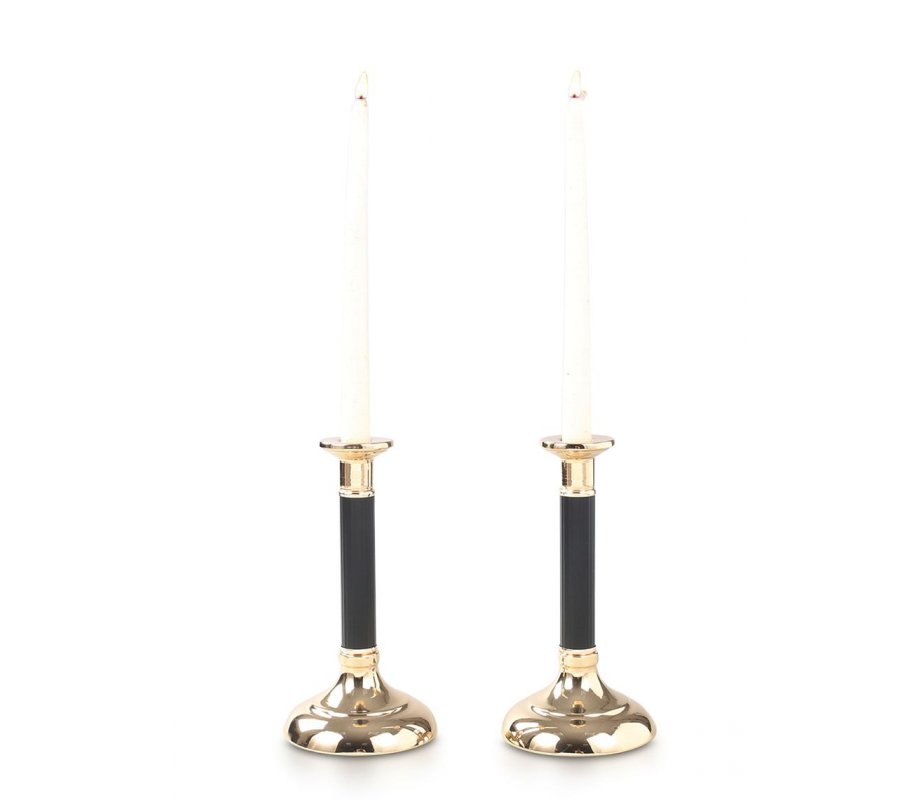 Stainless Steel Gold Candlesticks, Black Stem and Smooth Surface - Small