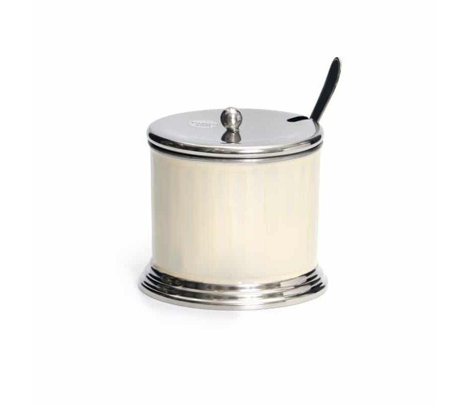 Stainless Steel Honey Dish with Lid and Spoon - Ivory and Silver