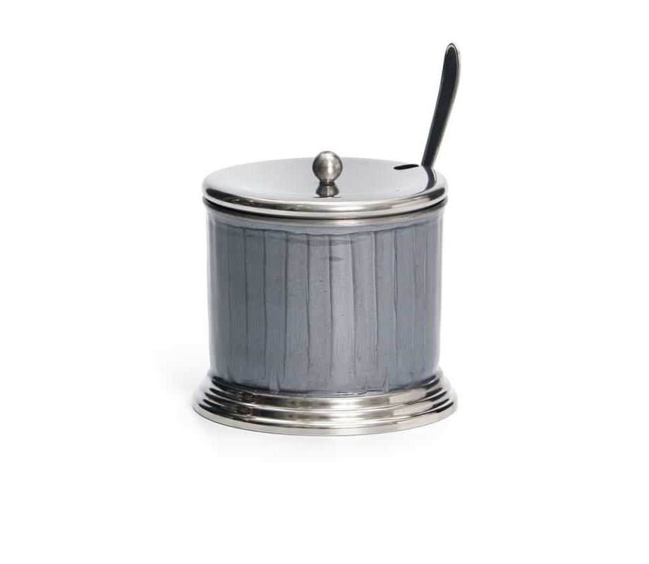 Stainless Steel Honey Dish with Lid and Spoon- Gray and Silver