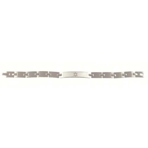 Stainless Steel Mans Bracelet, Curved Links Box Chain - Star of David