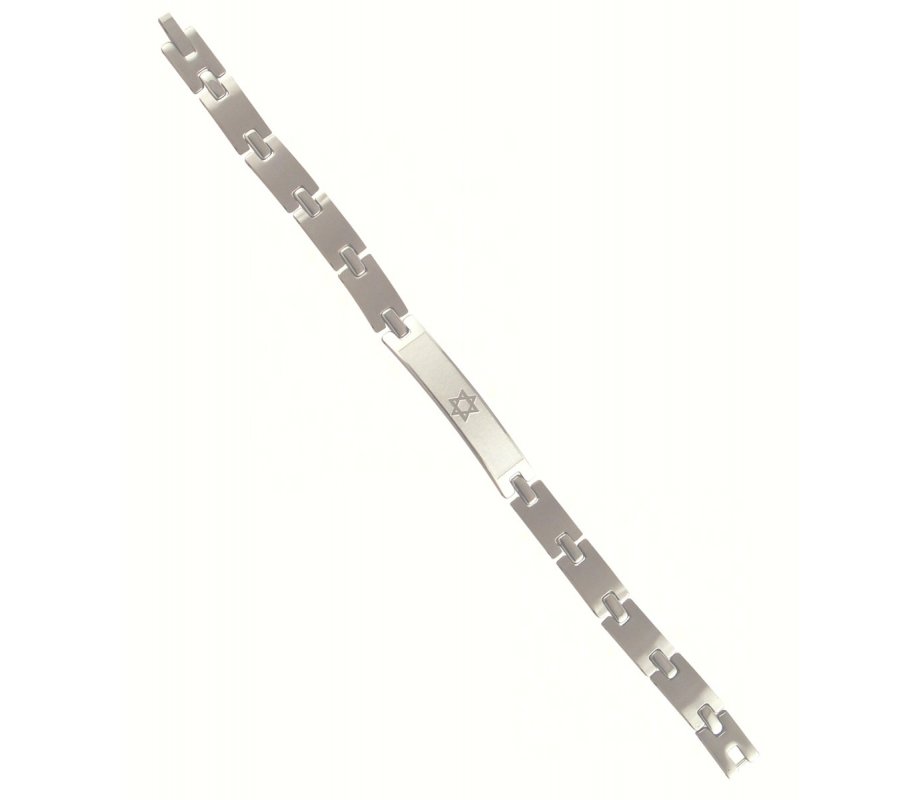 Stainless Steel Mans Bracelet, Curved Links Box Chain - Star of David