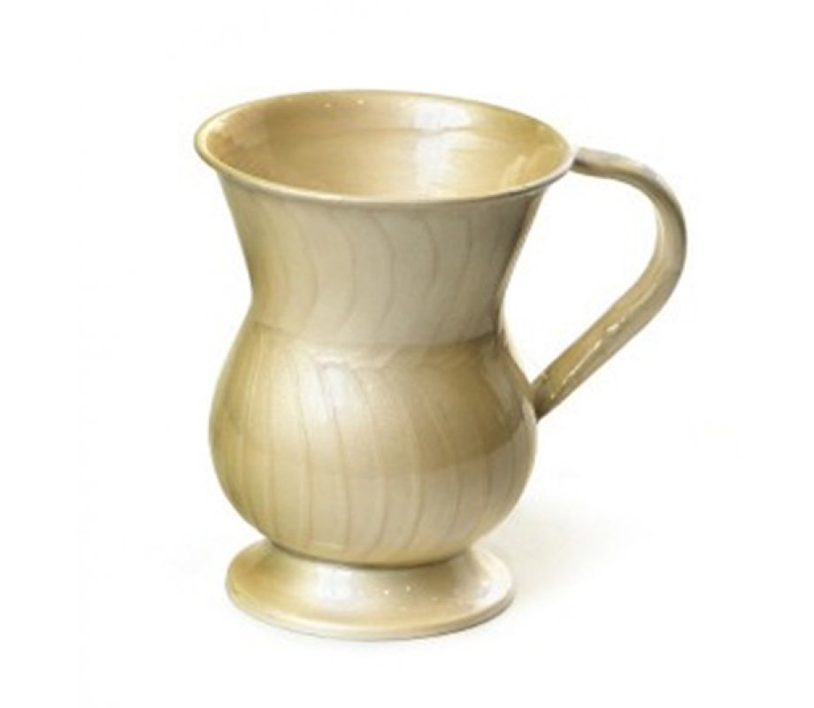 Stainless Steel Netilat Yadayim Ivory Wash Cup Hourglass Shape, Wavy Lines