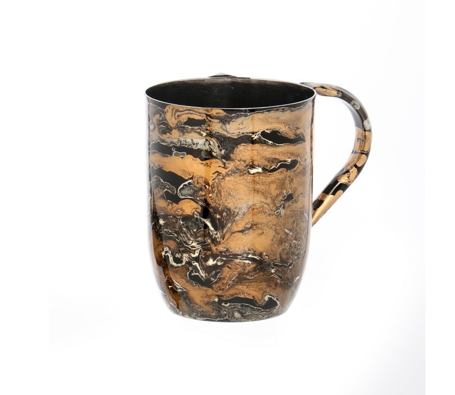 Stainless Steel Netilat Yadayim Wash Cup - Black and Gold Cloud Design