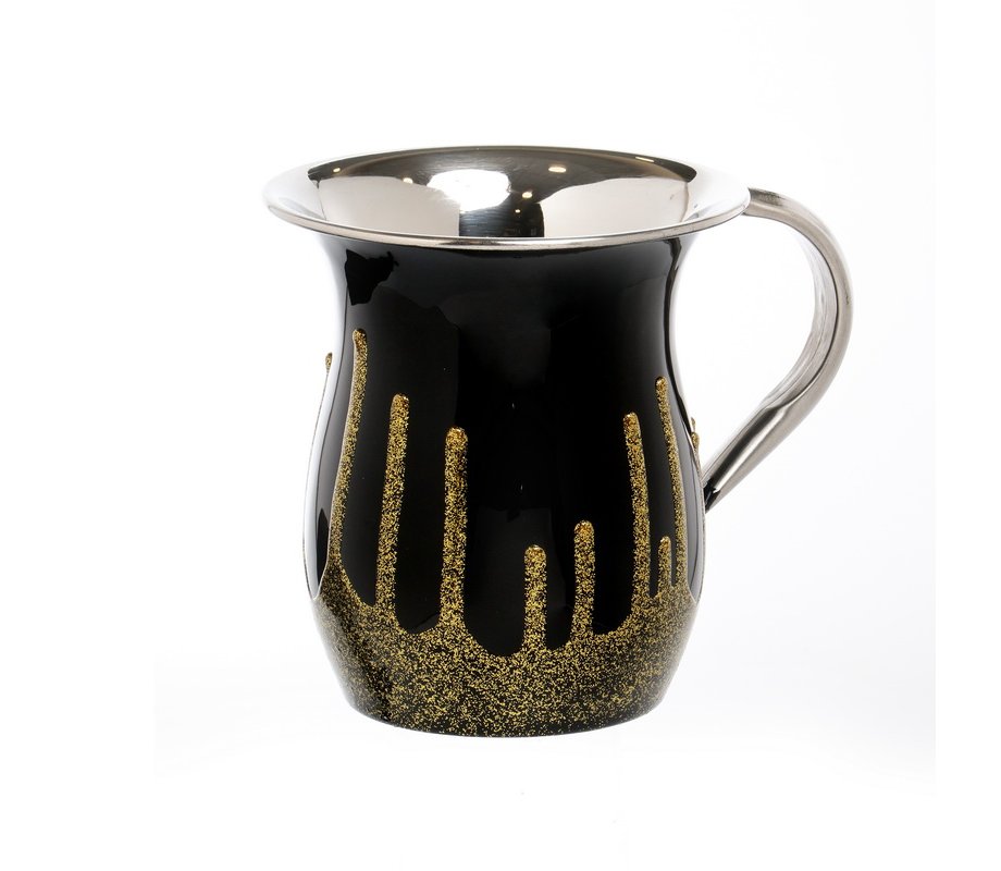 Stainless Steel Netilat Yadayim Wash Cup – Black with Frosted Gold Icicles