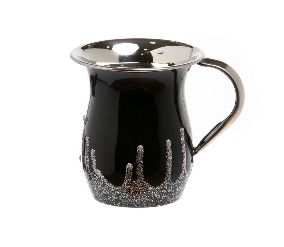 Stainless Steel Netilat Yadayim Wash Cup – Black with Frosted Silver Icicles