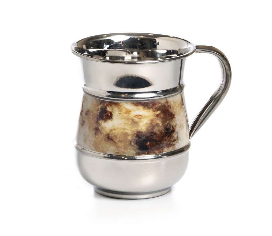 Stainless Steel Netilat Yadayim Wash Cup – Gold Marble Design