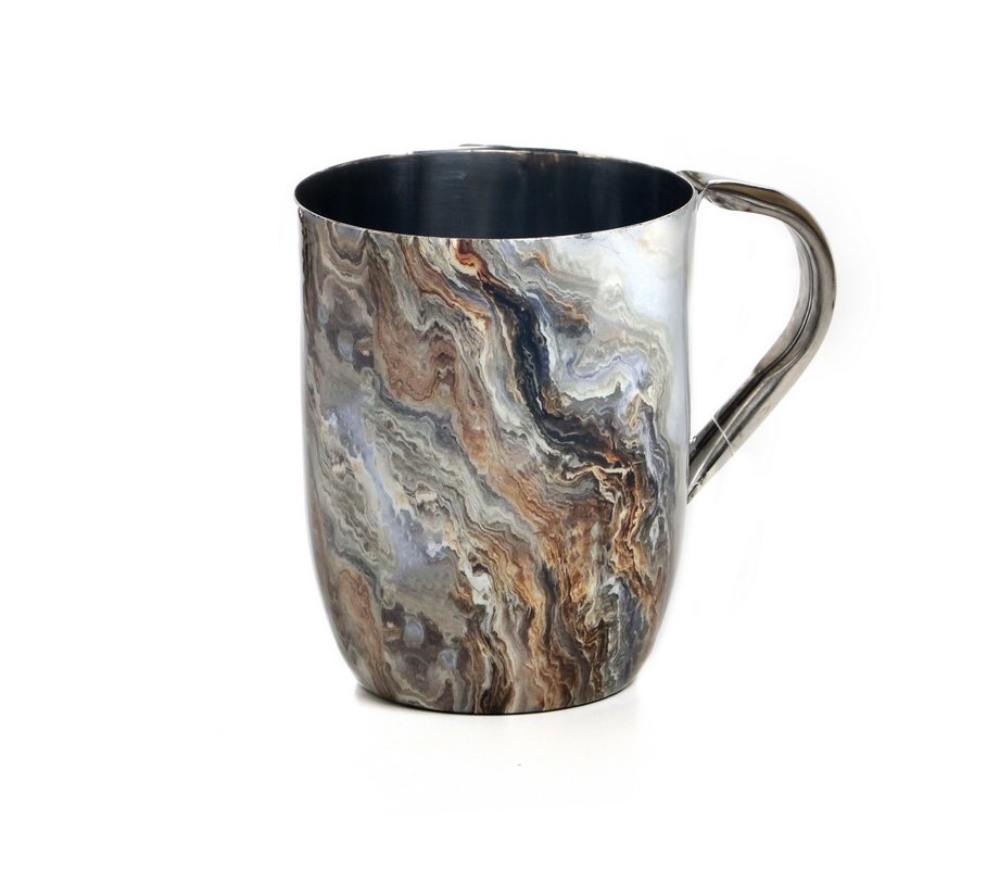 Stainless Steel Netilat Yadayim Wash Cup - Gold and Gray Marble Streaks