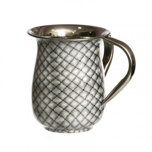 Stainless Steel Netilat Yadayim Wash Cup  Silver Geometric Design