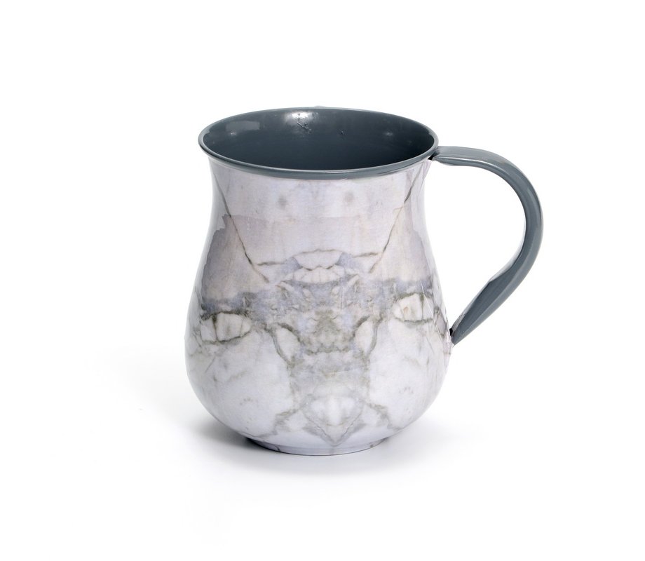 Stainless Steel Netilat Yadayim Wash Cup – White Marble Design