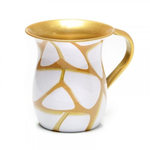 Stainless Steel Netilat Yadayim Wash Cup - White and Gold Marble Design