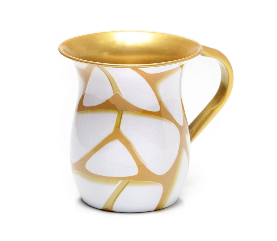 Stainless Steel Netilat Yadayim Wash Cup - White and Gold Marble Design