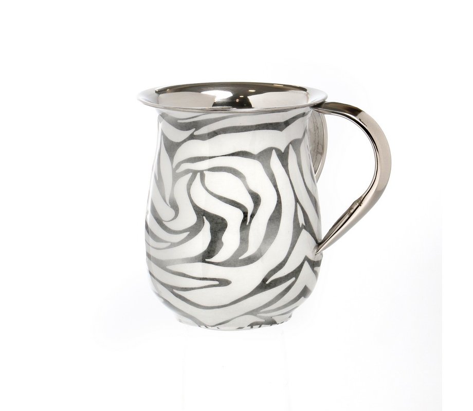 Stainless Steel Netilat Yadayim Wash Cup – White and Silver Sweeping Streaks