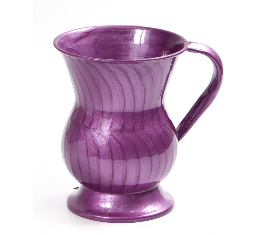 Stainless Steel Netilat Yadayim Wash Cup, Hourglass Shape Wavy Lines - Purple