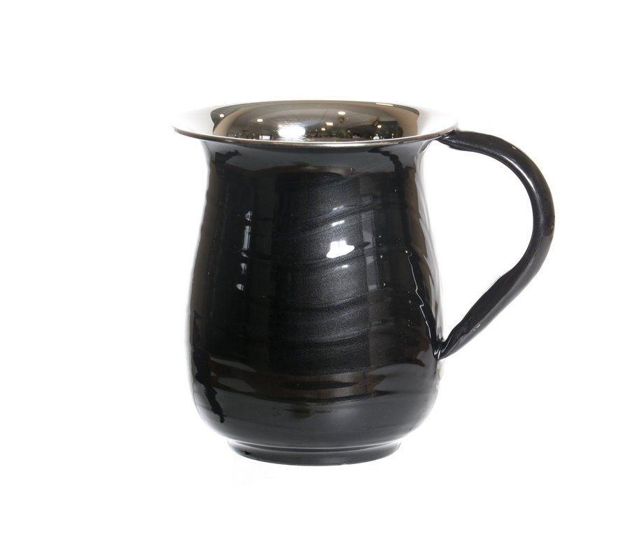 Stainless Steel Netilat Yadayim Wash Cup, Wave Design - Black