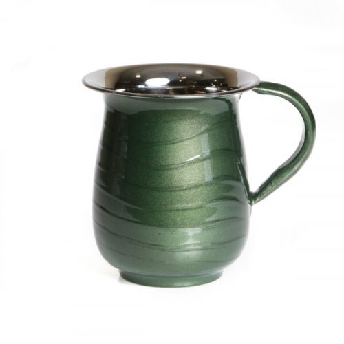 Stainless Steel Netilat Yadayim Wash Cup, Wave Design - Green