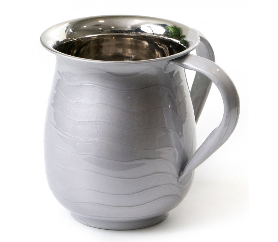 Stainless Steel Netilat Yadayim Wash Cup, Wave Design - White