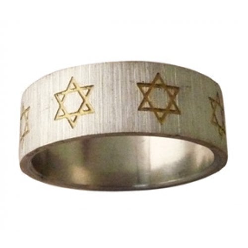 Stainless Steel Ring with Gold Star of David